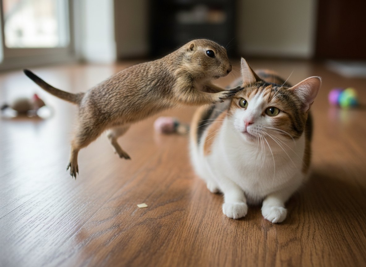 Prairie Dog Named Potato Sneak-Attacks His Cat Sister. She Doesn’t Even Flinch.